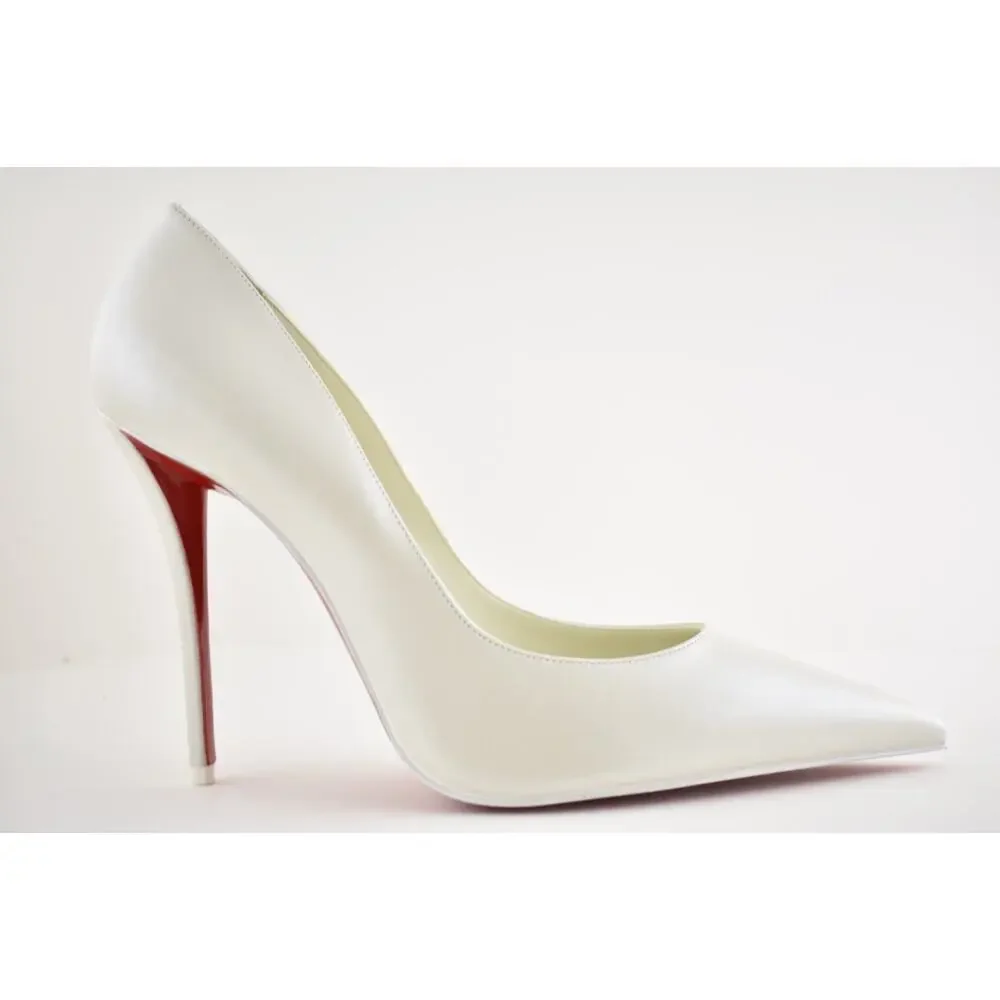 Christian Louboutin Miss Z 100 Nappa Perle Bianco White Pointed Heel Pump 40.5